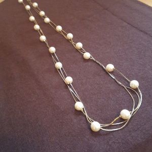 Long Gold Necklace with Pearl Beads